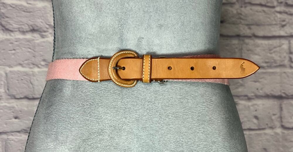 Y2K Preppy Style Polo Ralph Lauren Pink Canvas and Leather Adjustable Belt